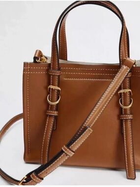 Zara Brown Leather Crossbody Tote with Gold Hardware